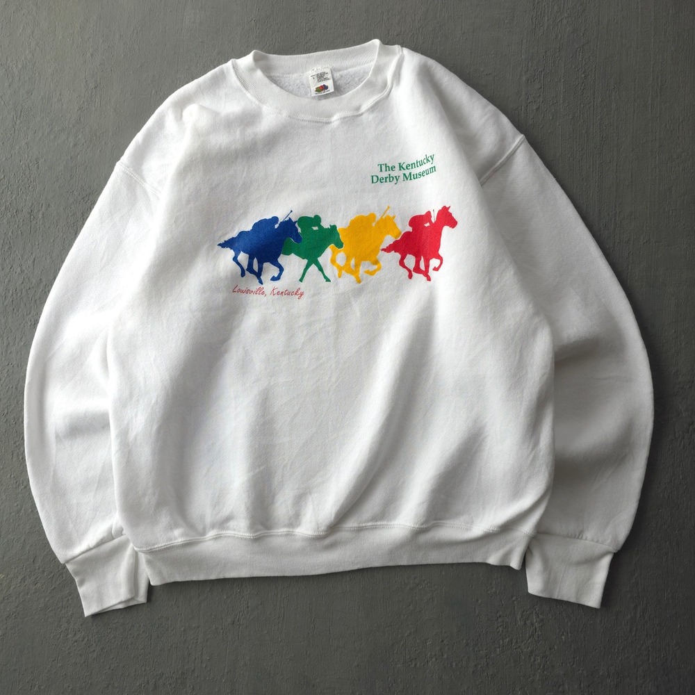 Vintage 90s Fruit of the Loom White Sweatshirt Large Kentucky Derby Museum
